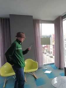 Jason Carpentar conducting obstruction tests of 5G in a hotel in Chicago, Illinois